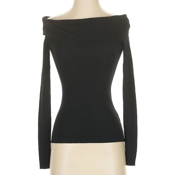NWT Studio By The Workshop Black Off Shoulder Soft Wool Blend Sweater NEW S Rib - Picture 4 of 16